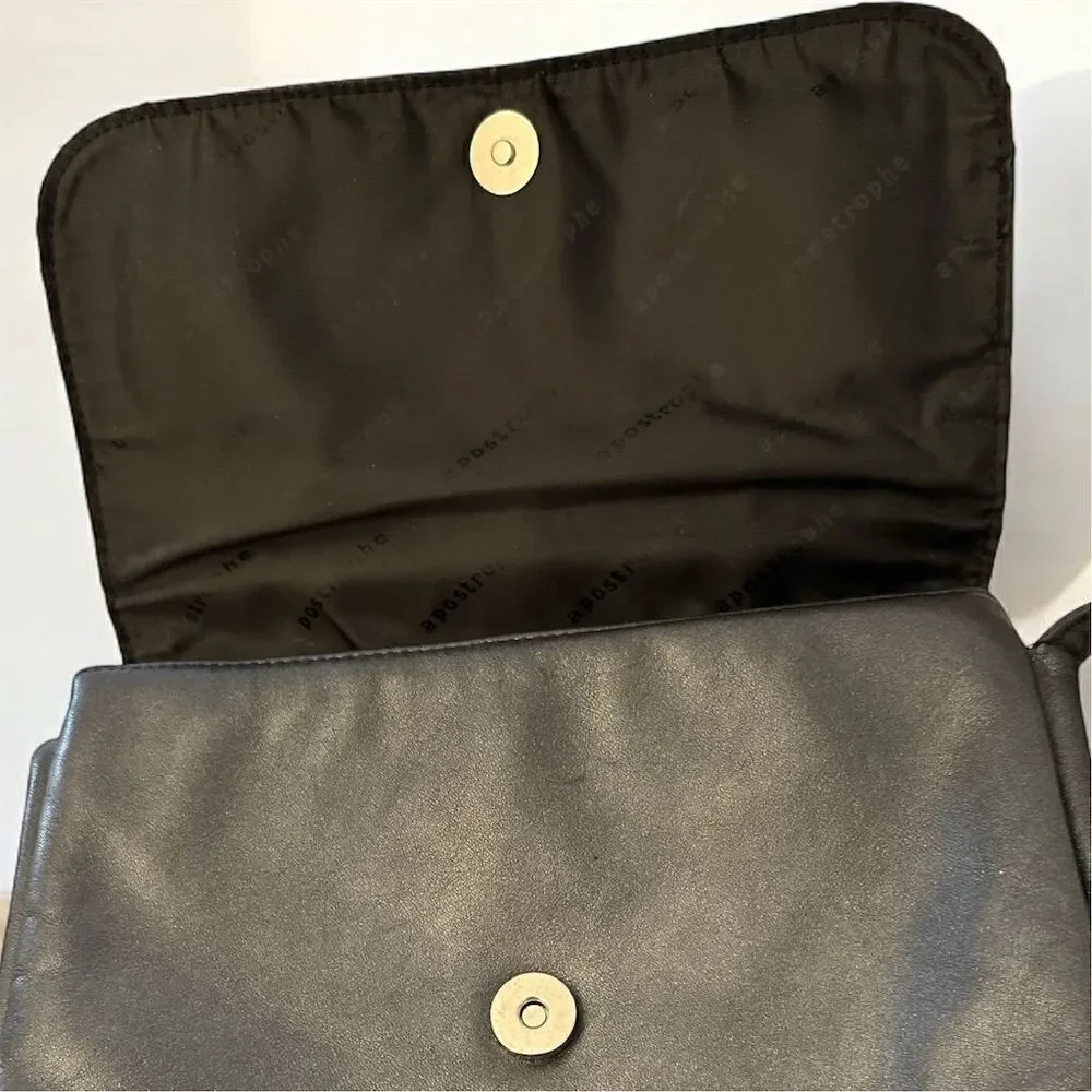 Apostrophe Women's Black Leather Crossbody Shoulder Bag Medium Size